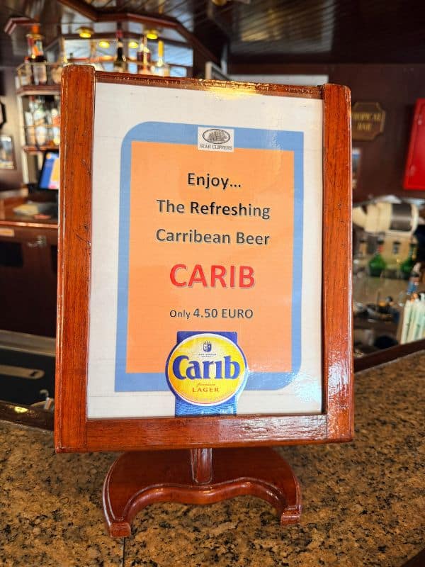 Carib beer sign on Star Clippers ship