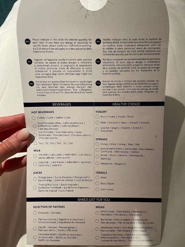 MSC cruise breakfast menu