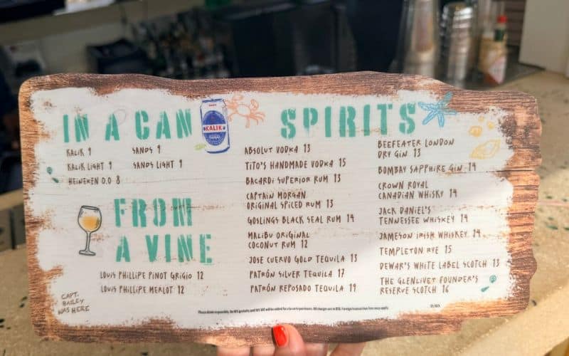 Royal Beach Club Drinks Menu