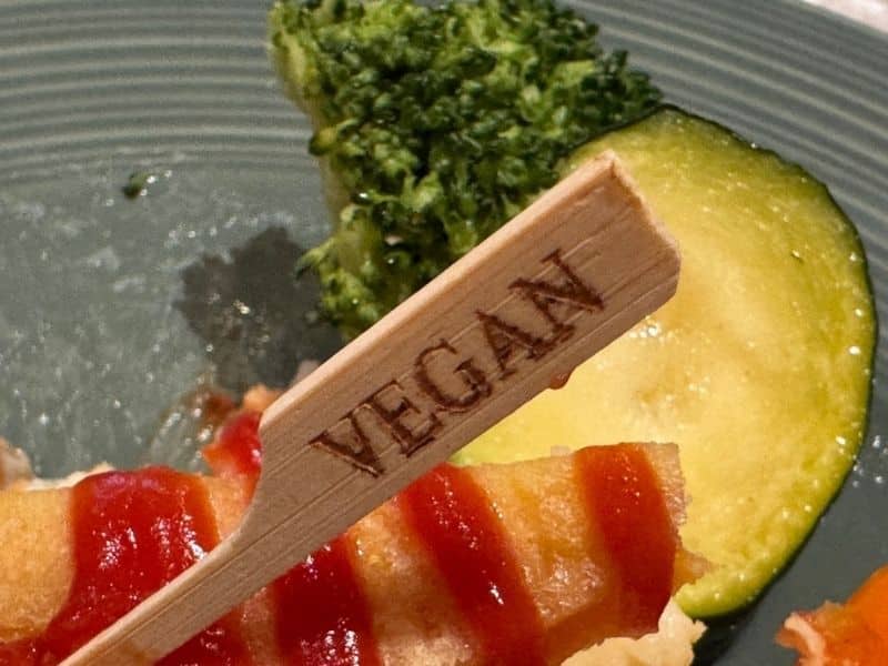 Vegan skewer in a meal on Ambassador Cruise Line