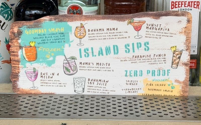 Royal Beach Club Drinks Menu