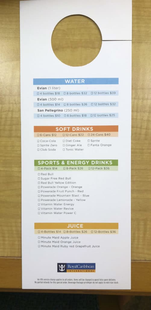 Royal Caribbean Mini Bar Menu 2