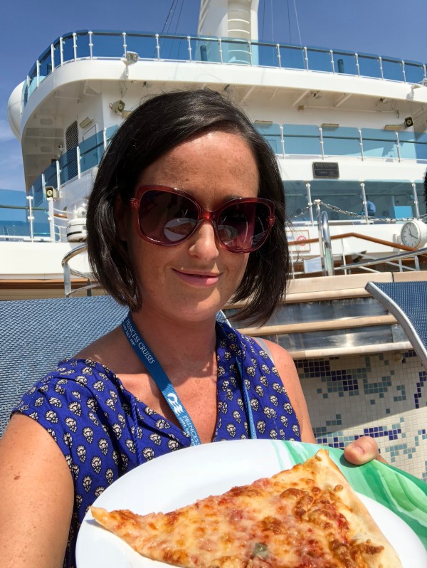 Cruise Mummy with a slice of pizza on a Princess cruise