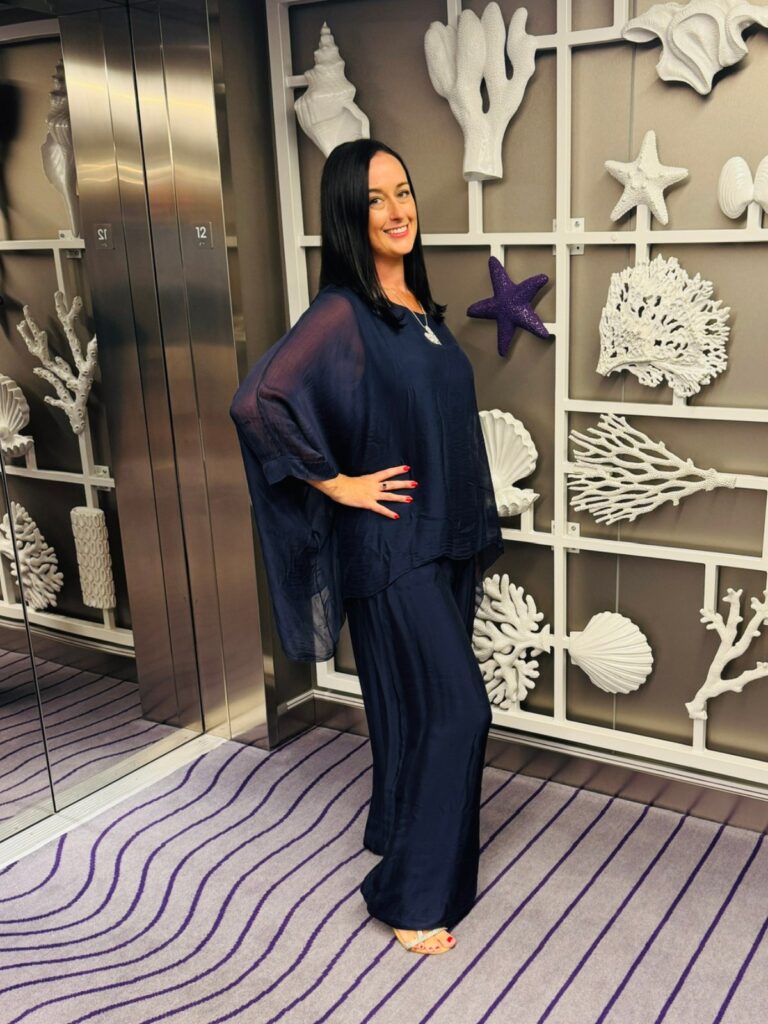 Mia Silk Blouse & Palazzo Trousers in navy