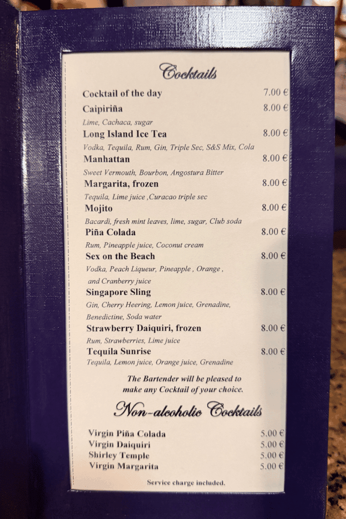 Star Clippers Drink Menu - Cocktails