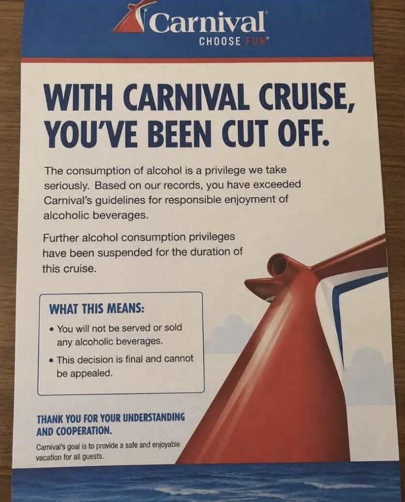 Carnival drinks letter to guests