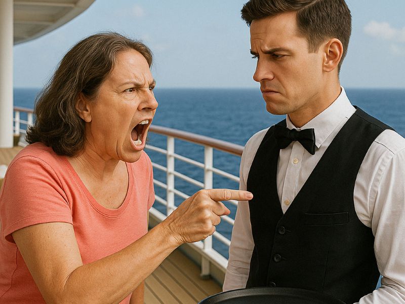 Woman shouting at crew member