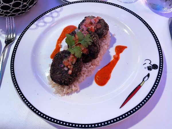 Vegan black bean chipotle cakes on Disney Cruise Line