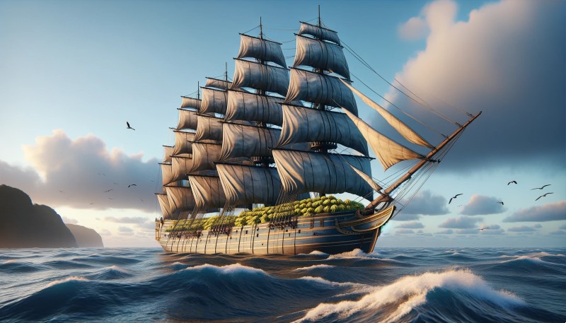 Ship transporting bananas from the Caribbean in the 1700s