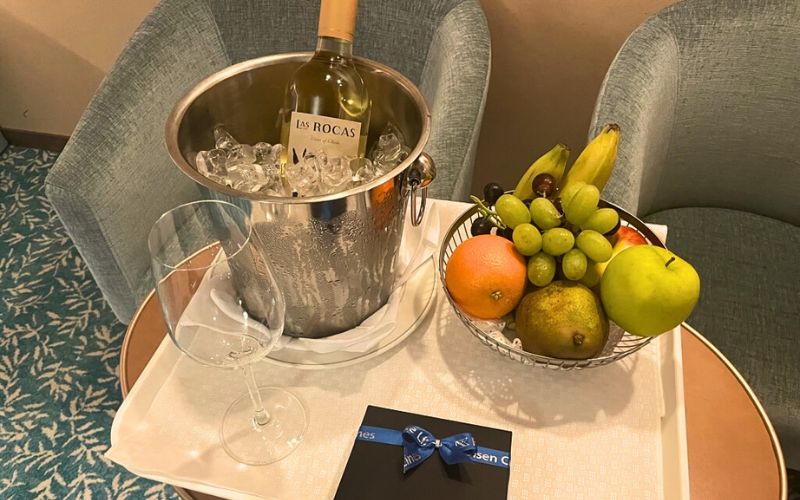Bottle of white wine with fruits- Fred. Olsen Borealis