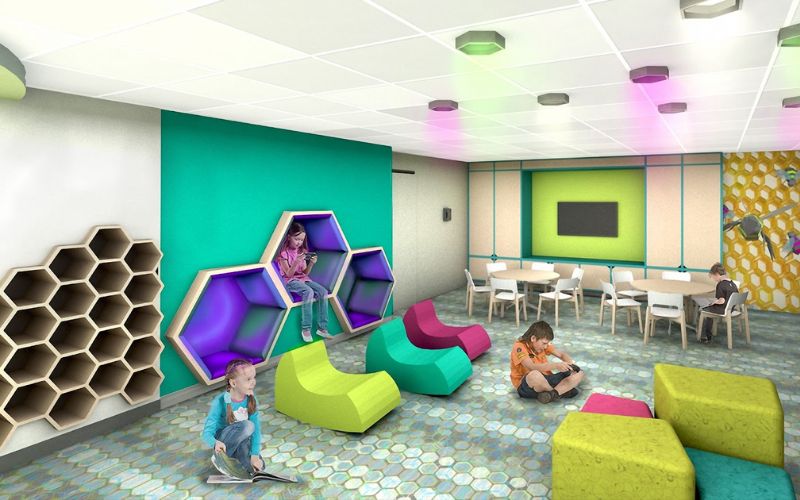 Children playing on the play area of celebrity cruises