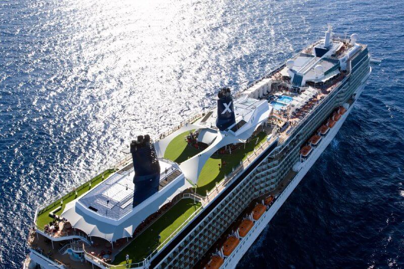 Celebrity Cruise ship with X on funnel