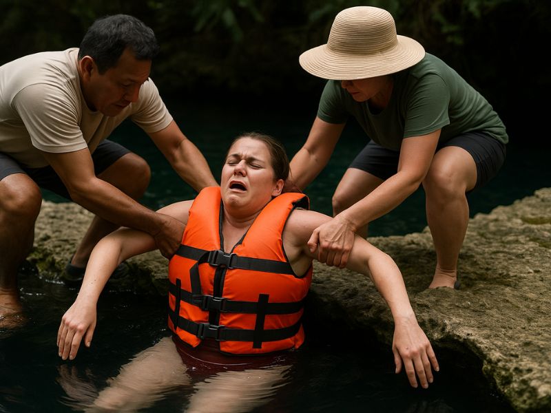 one of the ladies on our excursion ended up diving headfirst into a cenote with a life jacket on 
