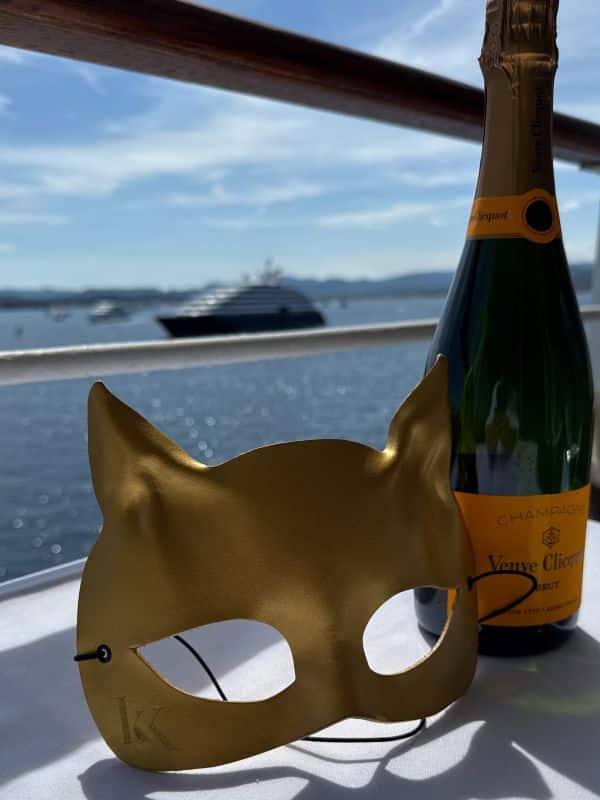 Mask and champagne bottle