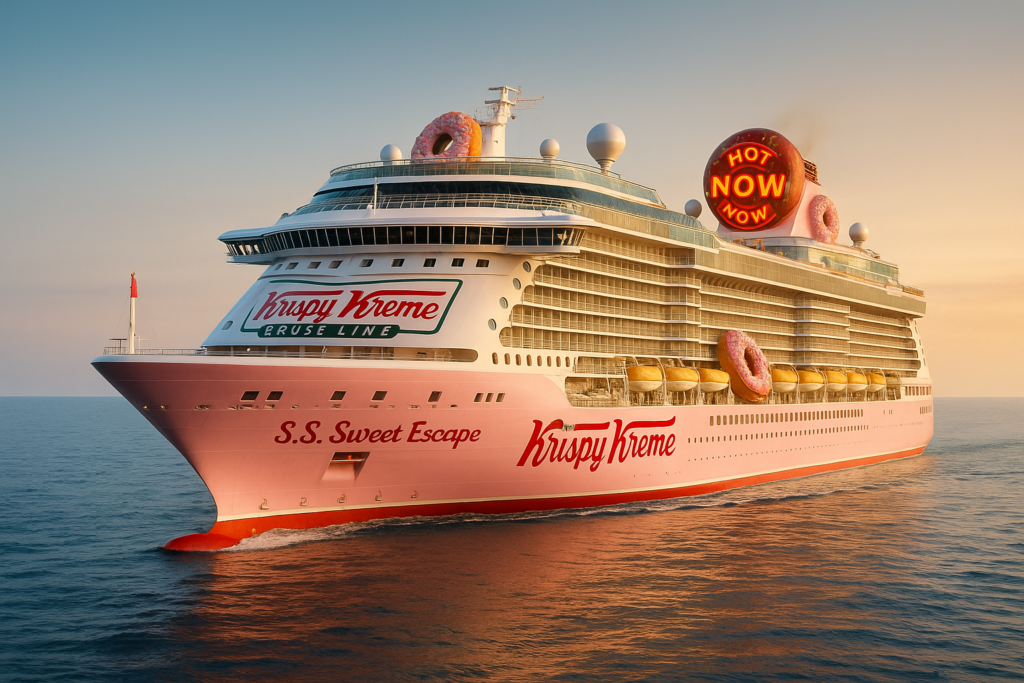 AI image of a Krispy Kreme inspired cruise ship called S.S. Sweet Escape