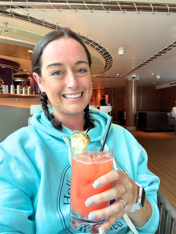 Cruise Mummy with cocktail on Holland America ship