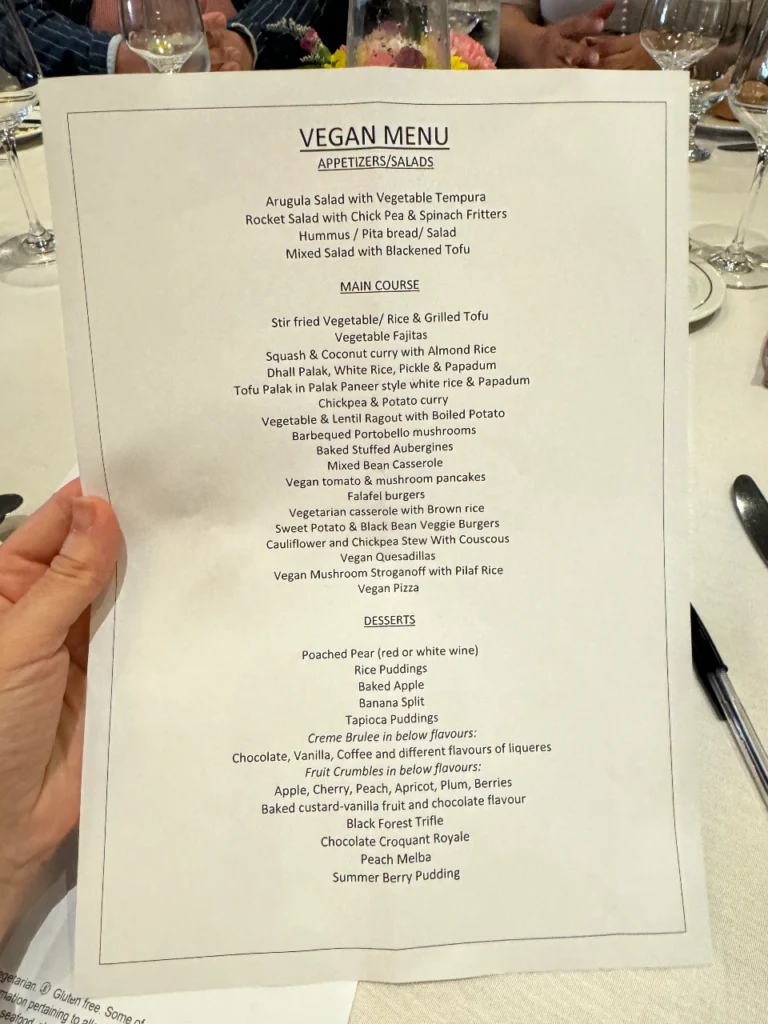 Cunard vegan menu