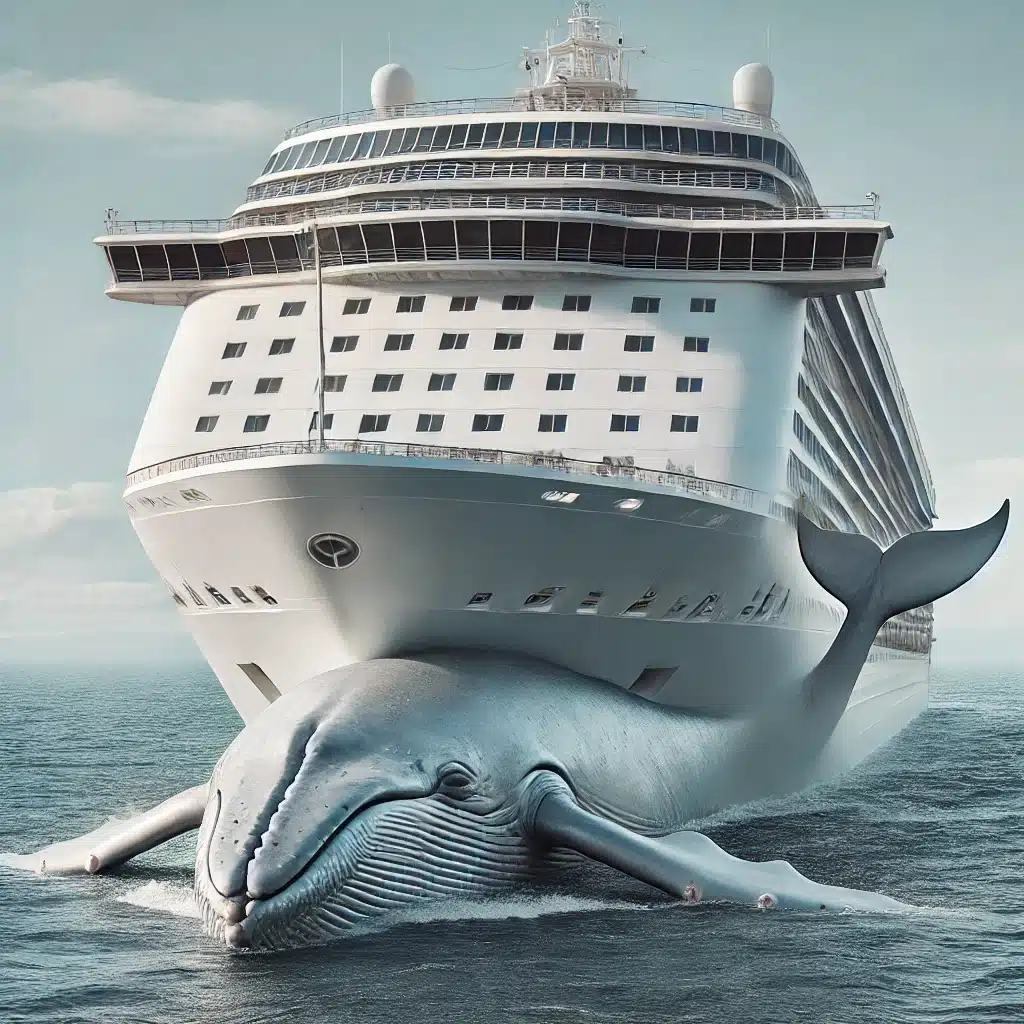 whale carcass stuck to the bow of a cruise ship