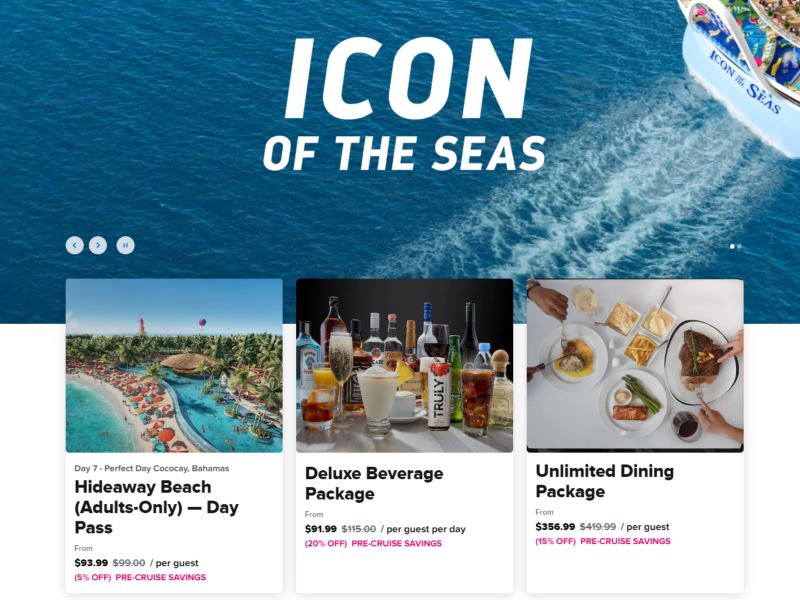 Icon of the Seas drink and dining package prices