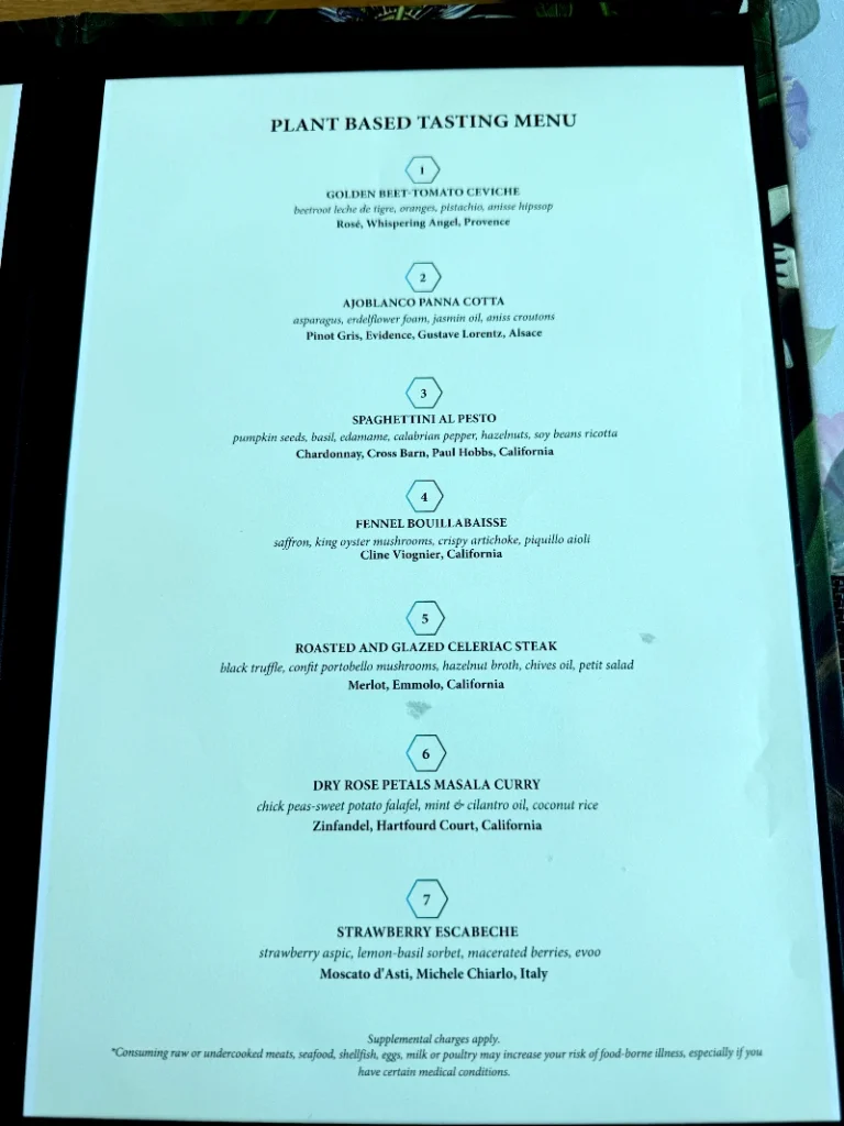 plant-based tasting menu on CelebritY Apex