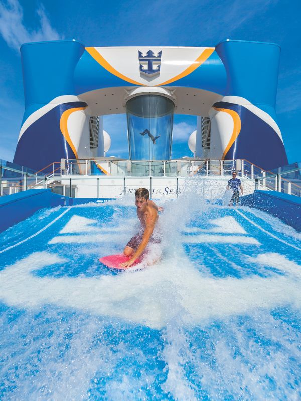 Man surfing on Anthem of the Seas' FlowRider