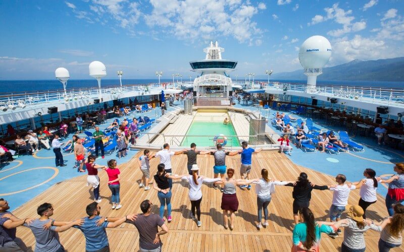 Greek dancing on a Celestyal cruise ship