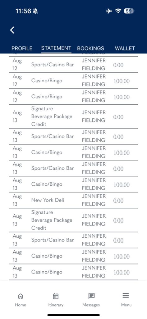 My cruise statement.