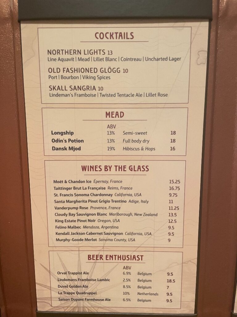 Keg & Compass drinks menu