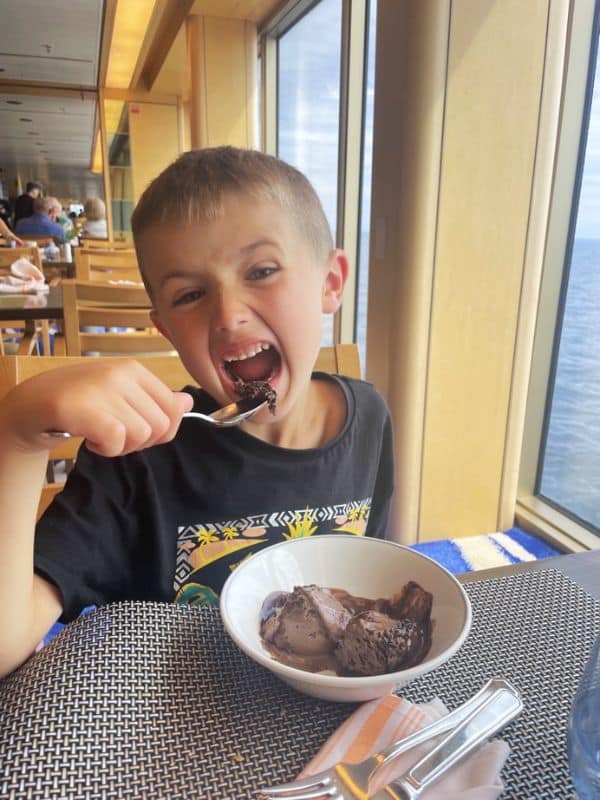 Child on Fred. Olsen Bolette buffet eating ice cream
