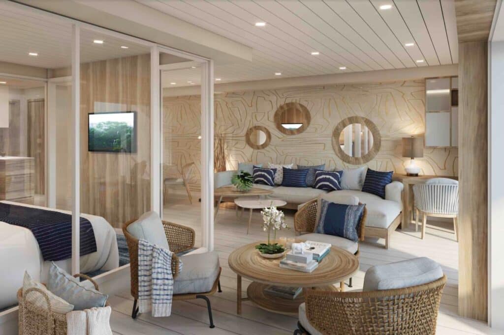 Living room in luxury apartment on MV Narrative