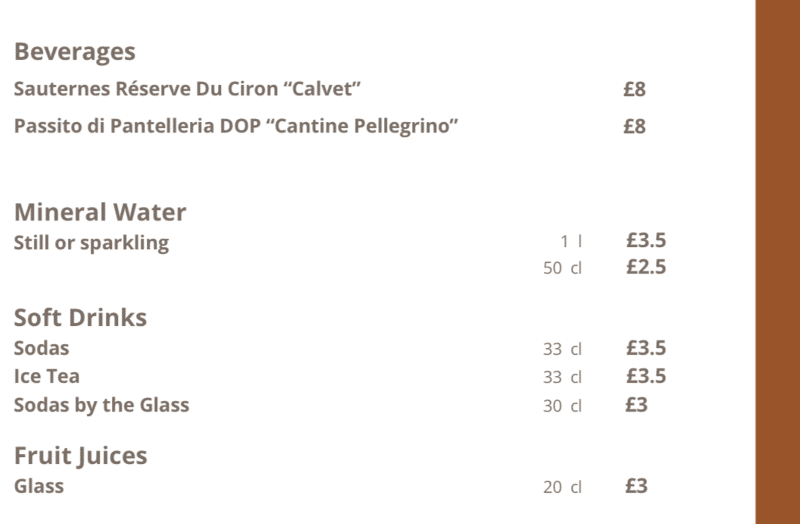 drinks menu