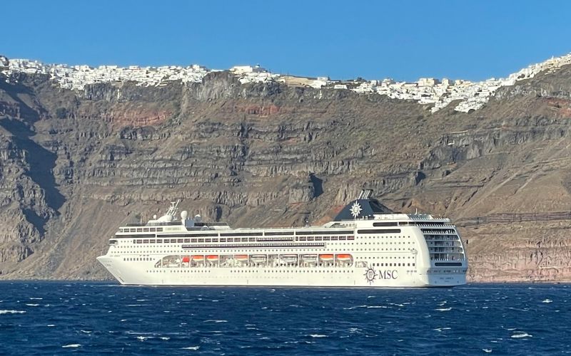 MSC ship visiting Santorini