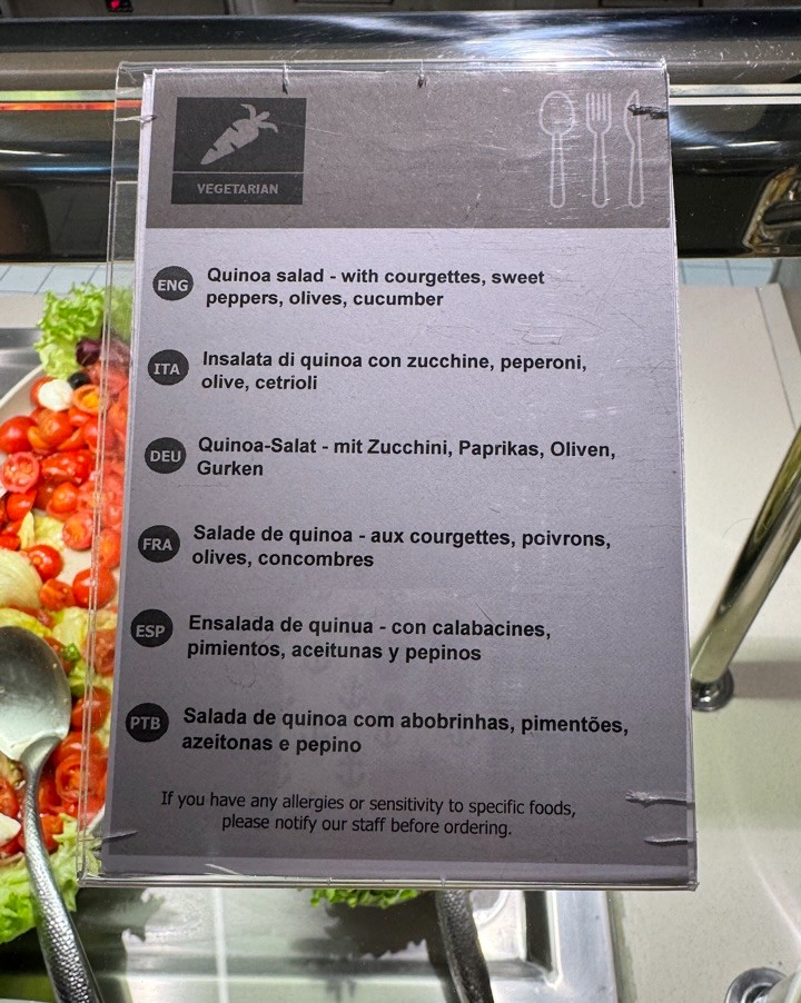 MSC cruises vegtarian labels at the buffet