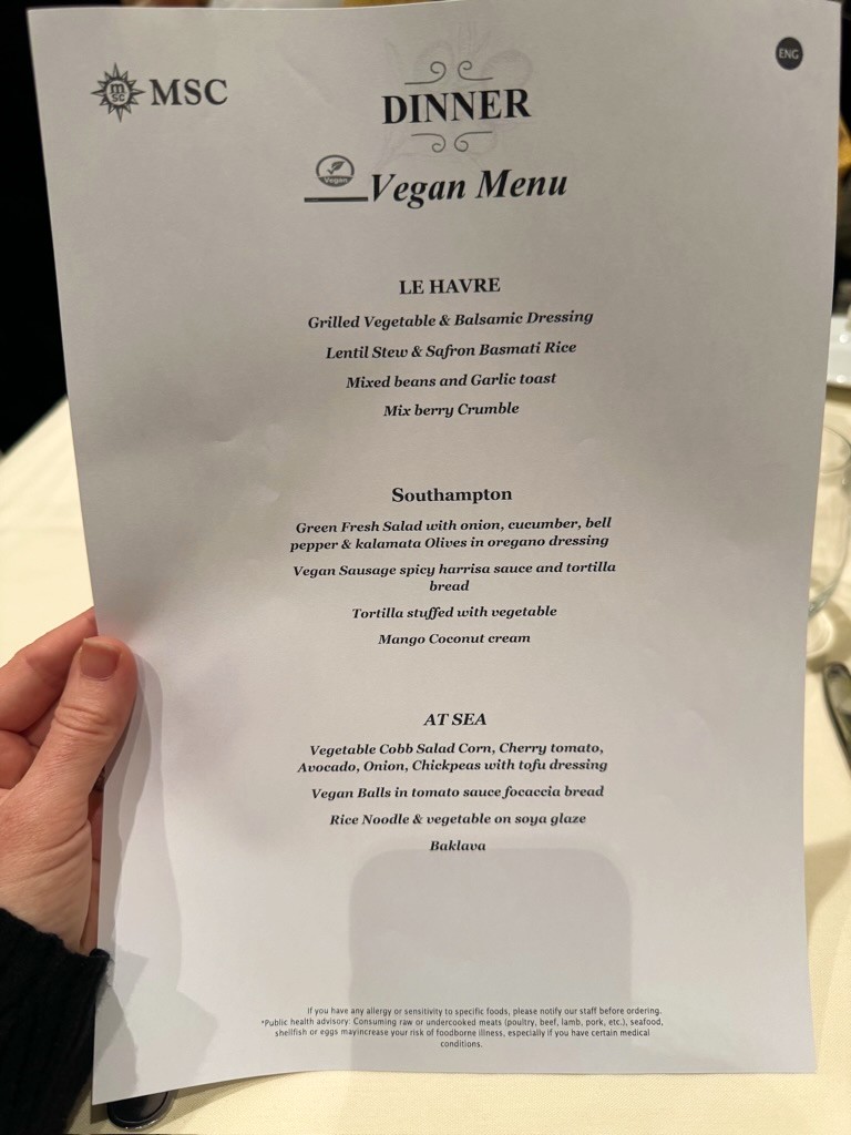 MSC Cruises vegan menu