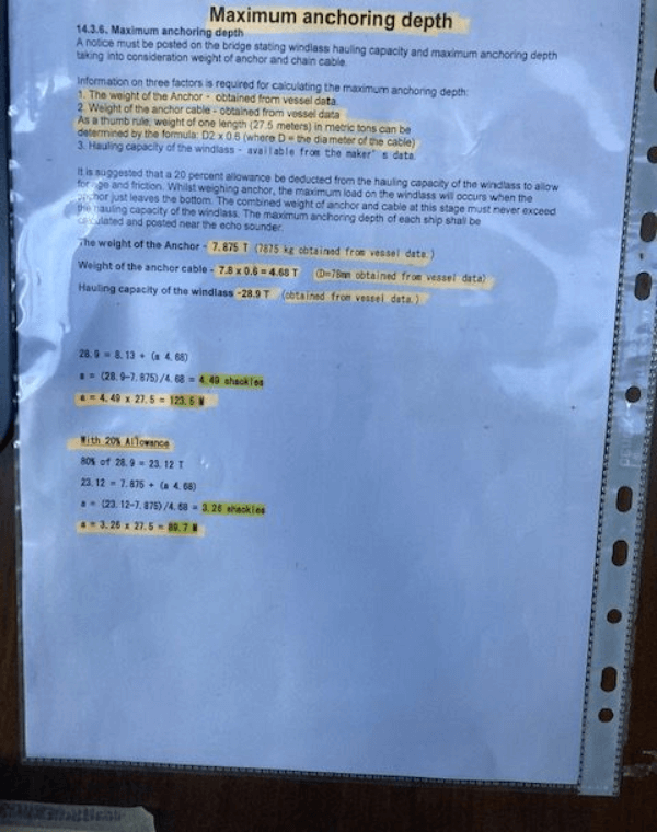 Maximum anchoring depth information