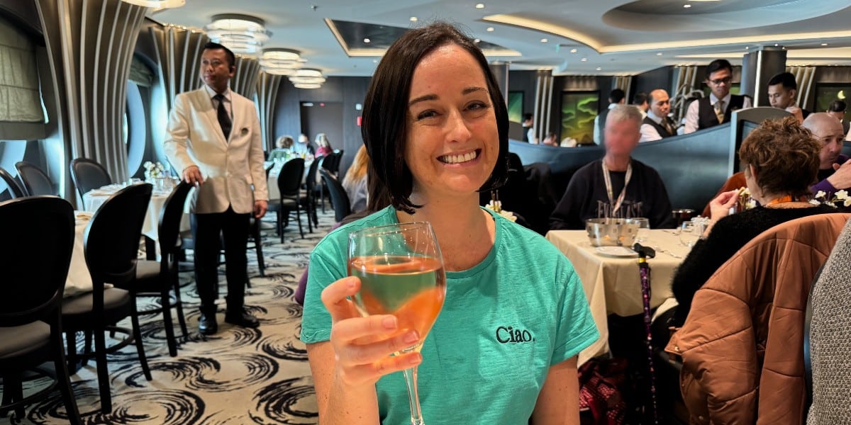 Cruise Mummy on MSC Euribia with a glass of wine
