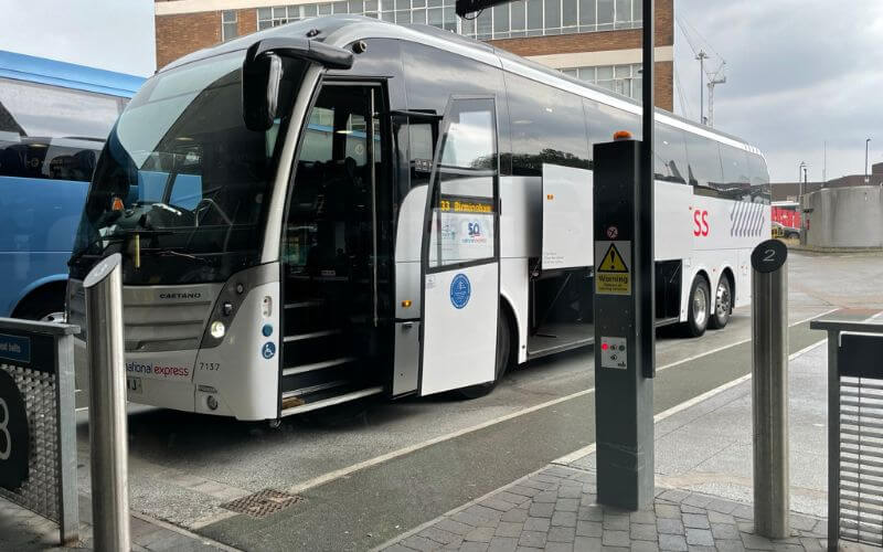 A National Express coach at Southampton coach station.