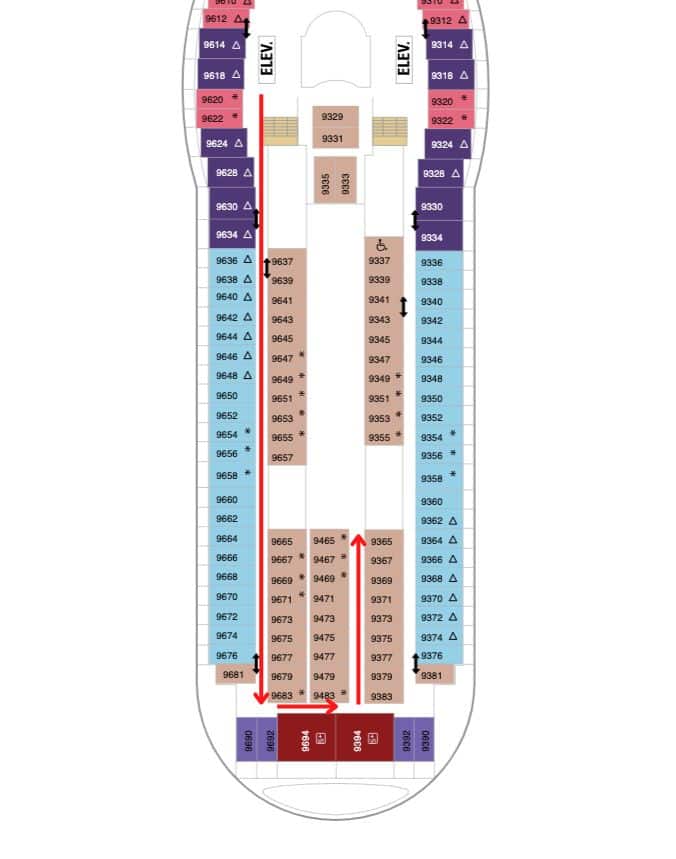Navigator of the Seas cabins that are far from elevator
