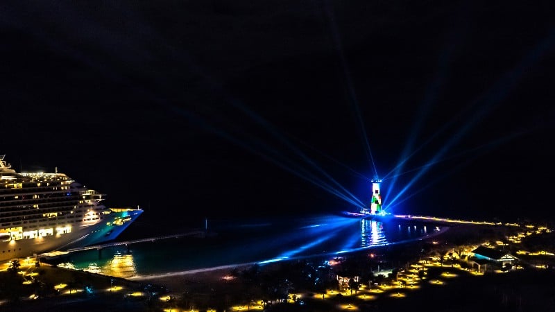 Ocean Cay lighthouse at night
