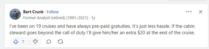Cruiser comment regarding gratuities