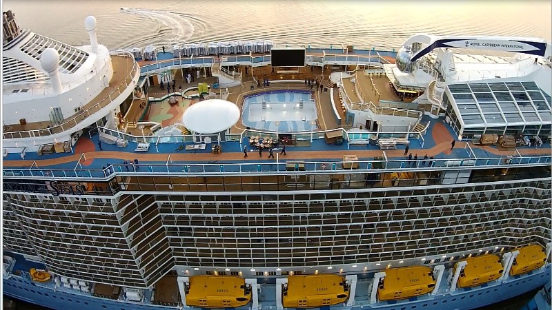 Quantum of the Seas pools viewed from above.