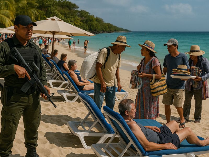 Nothing sets the mood for a relaxing beach day quite like the presence of armed guards. Add in an endless stream of pushy vendors, and suddenly, the idea of unwinding by the water feels more like a test of patience and personal boundaries.