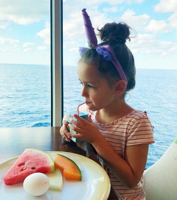 Girl drinking chocolate milk on mariner of the Seas