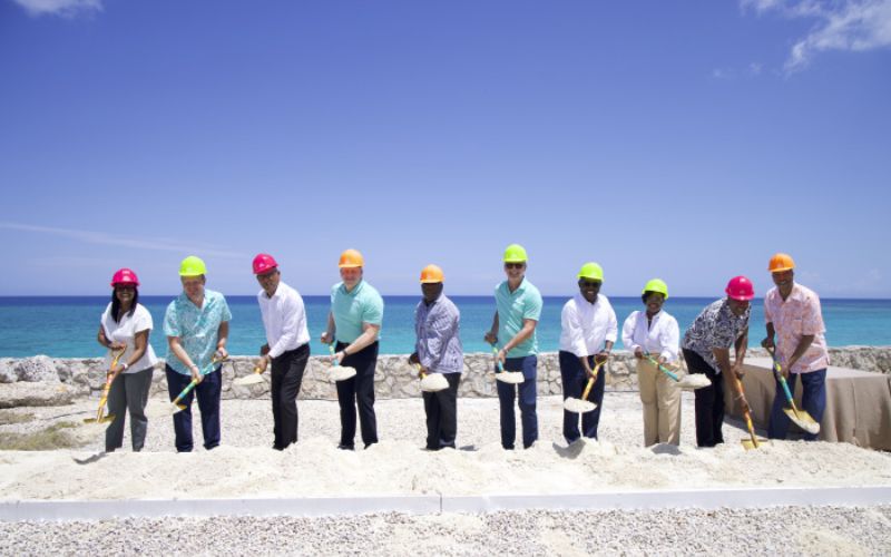 Men starting work on the new beach club on Paradise Island.