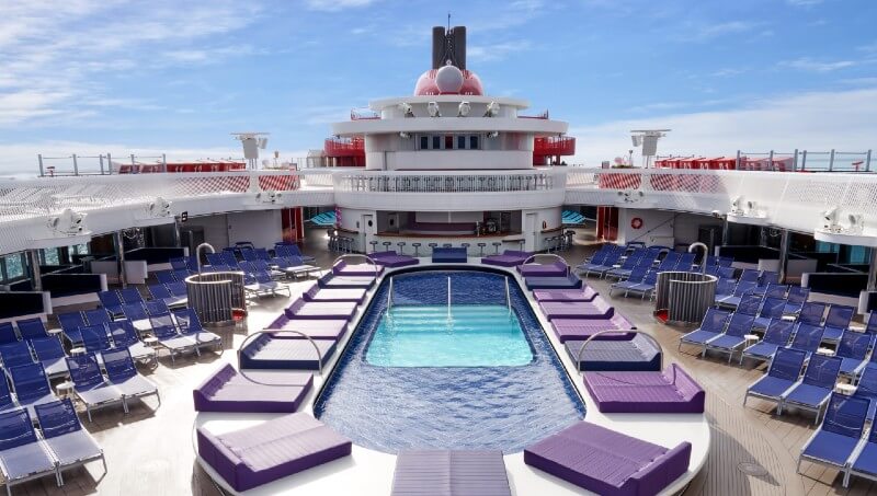 An interior view of the Scarlet Lady cruise ship.