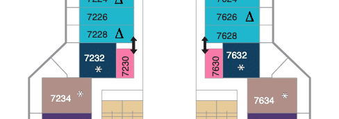 Quantum of the Seas deck plans showing family connecting staterooms