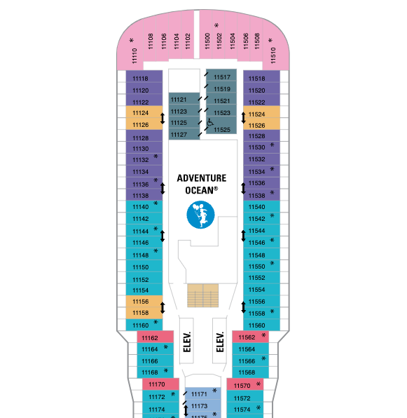 Deck 11 of Anthem of the Seas showing the position of Adventure Ocean