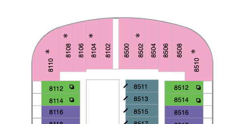 Deckplan from Deck 8 on Anthem of tje Seas showing the large size of the corner spacious oceanview staterooms