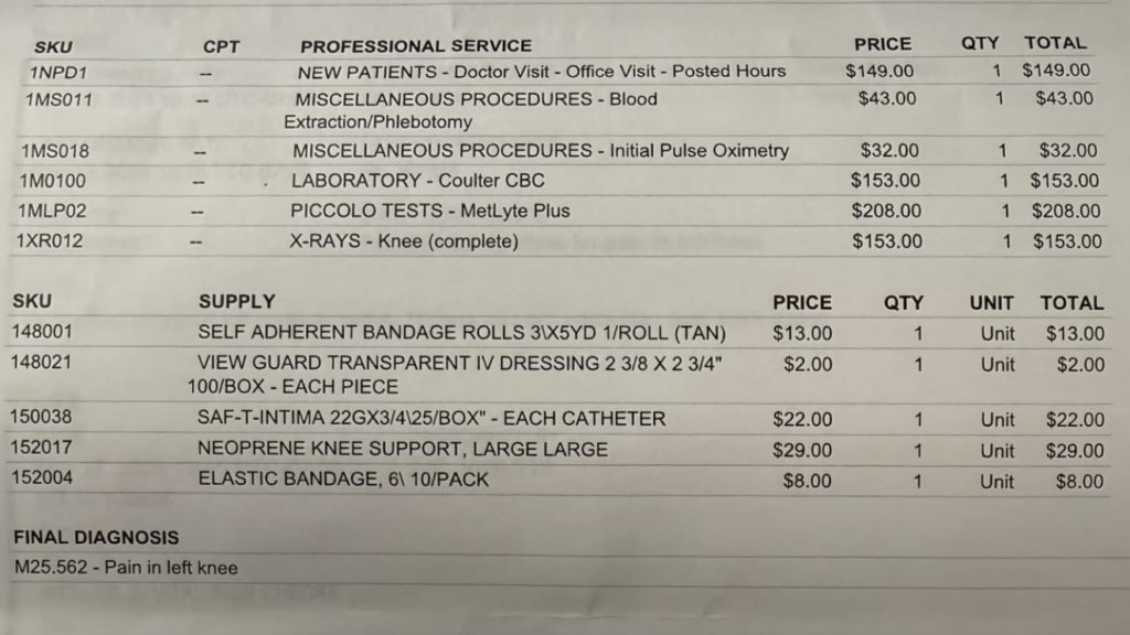 Tony's medical bill