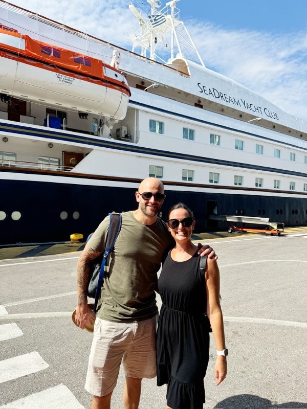 Cruise Mummy and Matt outside the SeaDream II ship in Piraeus
